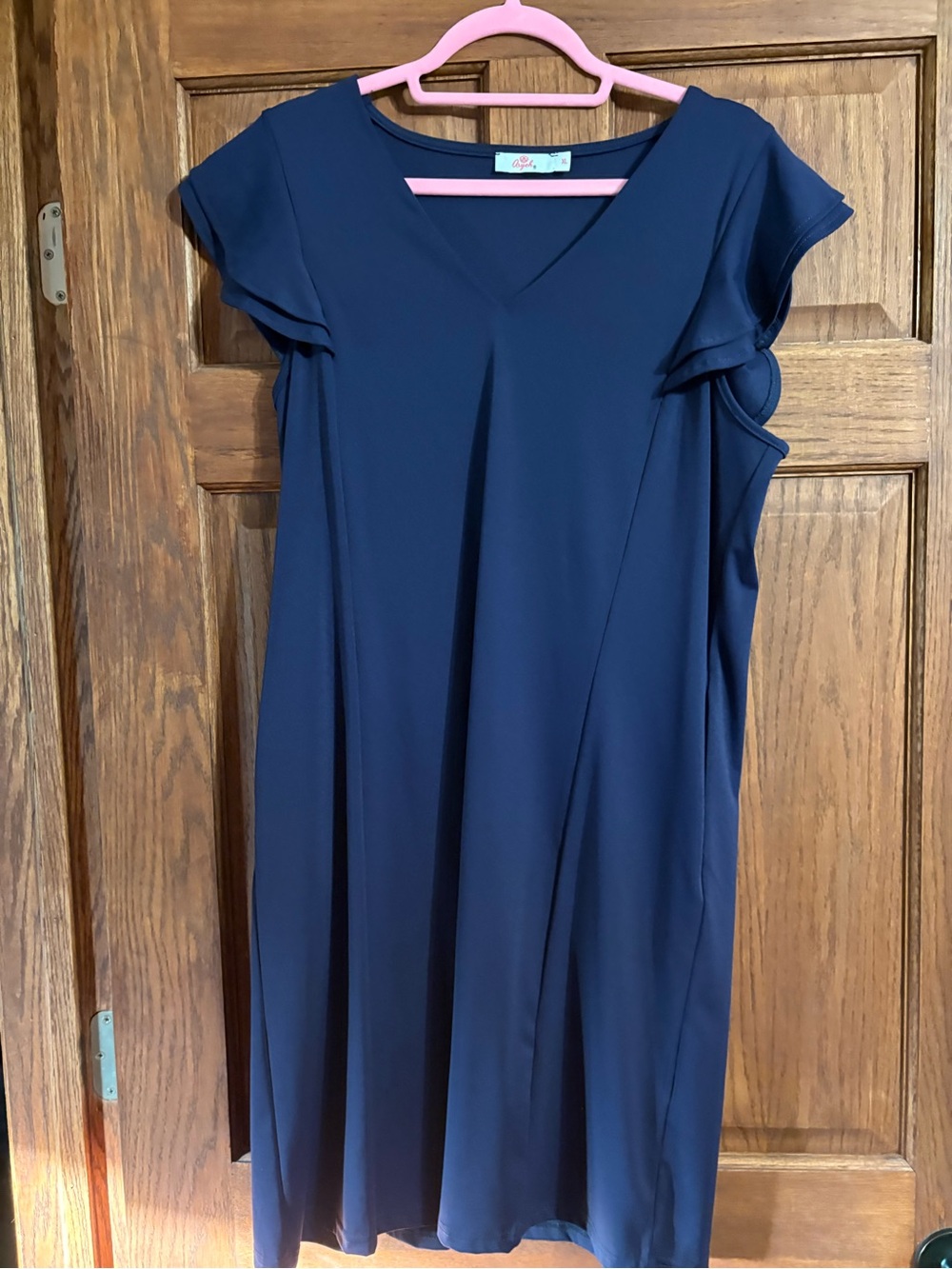 Women’s Aryeh Navy V-Neck Midi Dress with Cap Sleeves